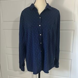 Old Navy Blue w/ Green Polka Dot Casual Button Down Shirt Single Pocket Long